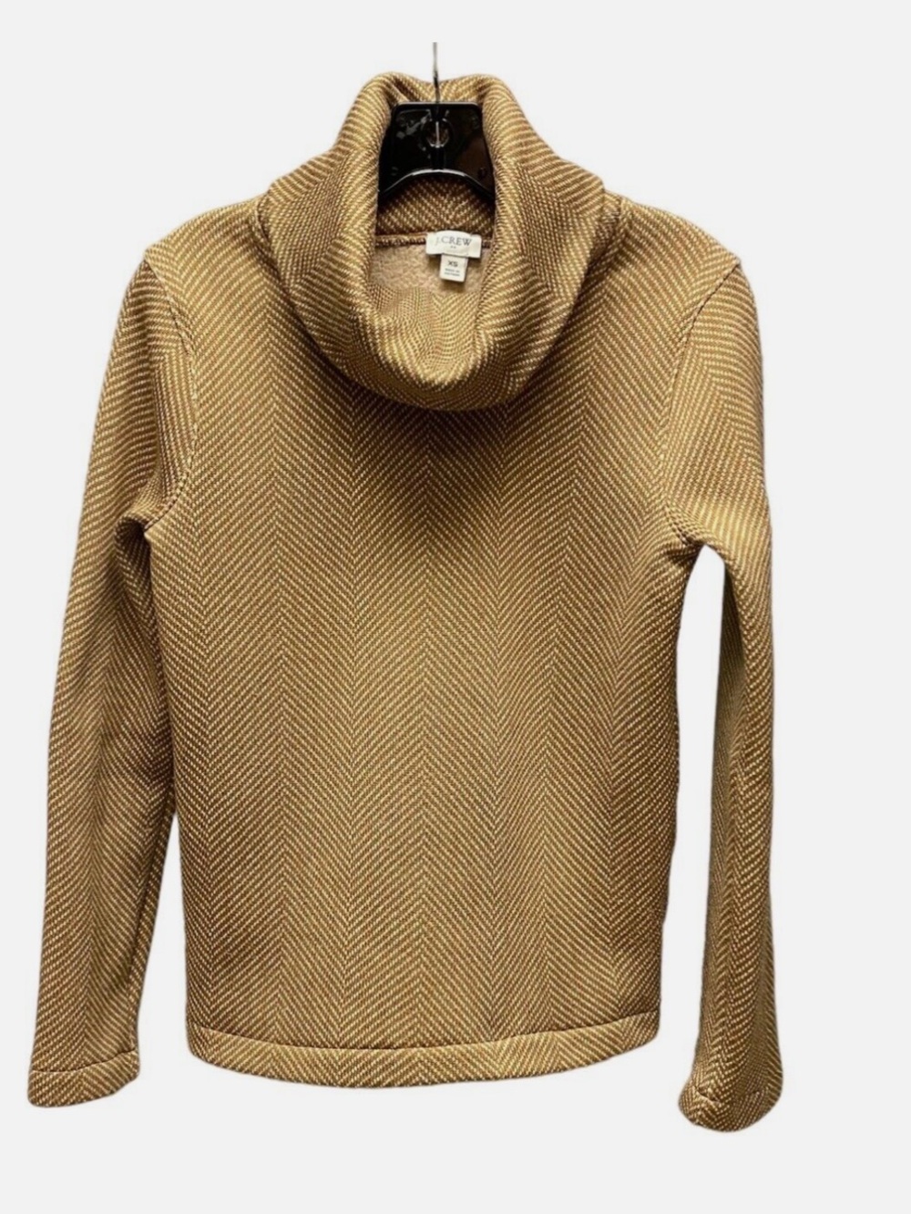 J Crew Turtle Neck Sweater Womens L Beige Boxy Herringbone Long Sleeve sweater